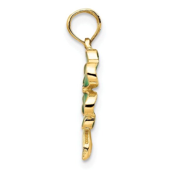 14K Gold 4-Leaf Clover Enameled Pendant New Charm - Picture 2 of 4